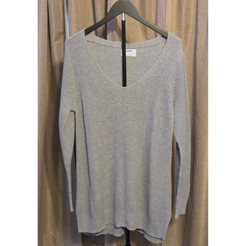 Old Navy Ribbed Knit V-Neck Sweater Tunic Womens Size Large Gray